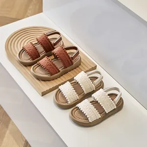 Sandalias de Estilo Étnico para Niñas Verano Retro Ganchillo Pompon Suela Blanda Zapatos de Playa