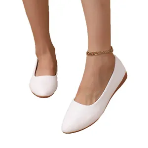 Minimalist white pointed-toe flats for women featuring a simple and elegant casual design.