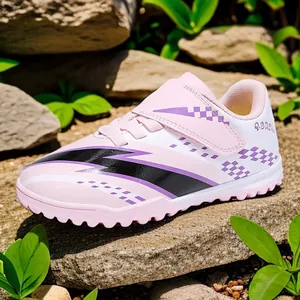 Chaussures de Football Professionnelles Enfants Garçons Filles Velcro Léger Antidérapant Respirant Baskets d'Entraînement Motif Éclair