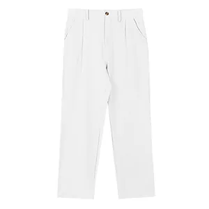 Vue complète du pantalon en lin blanc léger à coupe droite pour homme pour l'été