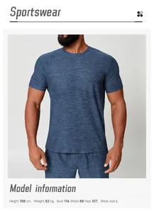 Vue détaillée d'un t-shirt de sport bleu à séchage rapide pour hommes avec coupe slim