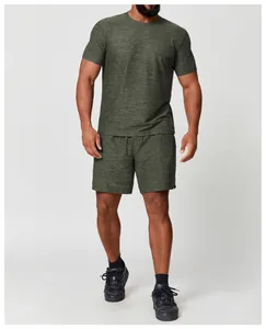 Ensemble de sport pour homme t-shirt et short à séchage rapide en vert olive chiné