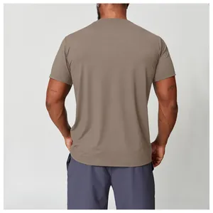 Back view of a men's quick-dry sports t-shirt in coffee brown with a crew neck.