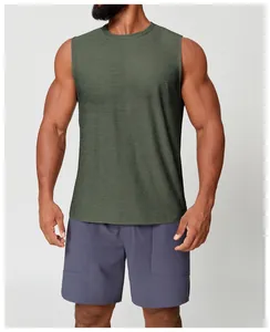 Ärmelloses Sport-Tanktop für Herren in Olivgrün, schnelltrocknend für Fitnesstraining