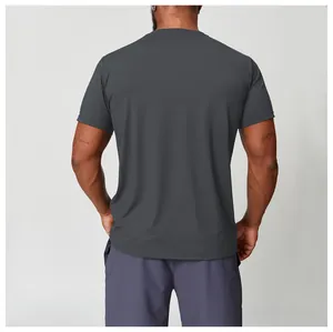 Rear view of men's charcoal grey quick-dry athletic short sleeve sport t-shirt.