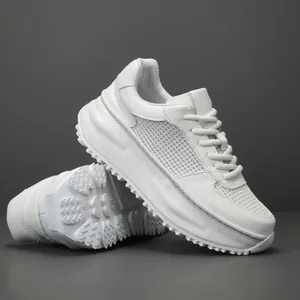 Sneakers platform da uomo in pelle bianca e mesh con suola spessa stile chunky fashion