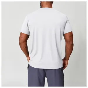 Back view of men's quick-dry crew neck sports T-shirt showing athletic fit and style