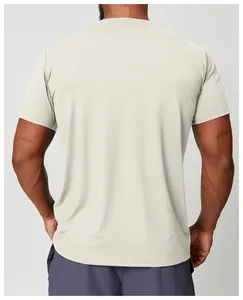 Back view of men's cream-colored quick-dry athletic T-shirt with a premium slim fit design.