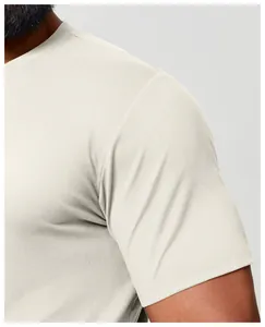 Close-up of quick-dry athletic t-shirt showing shoulder seam and fabric texture