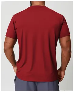 Back view of men's red quick-dry sports t-shirt showing fit and fabric texture