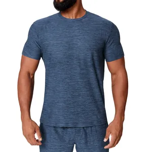 T-shirt de sport pour homme bleu chiné à séchage rapide pour entraînement fitness