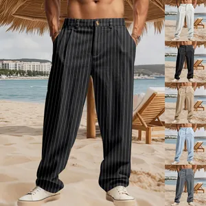 Men's vintage vertical striped wide-leg casual trousers for summer beach vacations