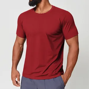 Premium men's athletic crew neck quick-dry t-shirt in burgundy for sports and casual daily wear