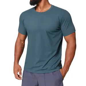 Professional men's athletic crew neck quick-dry short sleeve t-shirt in blue-grey