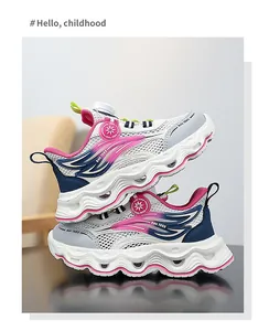 Detailed view of pink and white breathable mesh sneakers for girls summer running