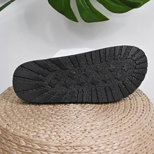 Close-up detail of the anti-slip black rubber sole on white platform slide sandals.