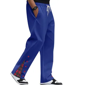 Vista laterale dei pantaloni sportivi blu da uomo con bottoni e spacco a quadri