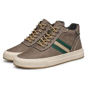 Heren sneakers met onzichtbare 6cm verhoging, mid-top bruin suède vrijetijdsschoen