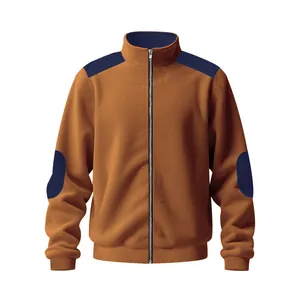 Detailed view of men's heavyweight cotton velvet jacket with navy color blocking