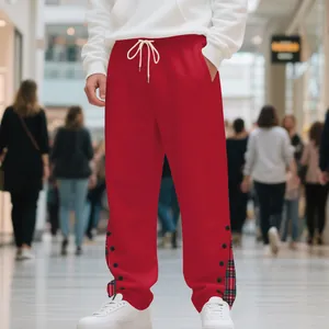 Pantaloni sportivi rossi pesanti da uomo stile USA con coulisse e dettaglio scozzese