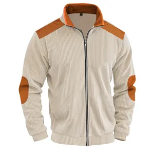 Close-up of heavy cotton fleece jacket with stand collar and zipper detail