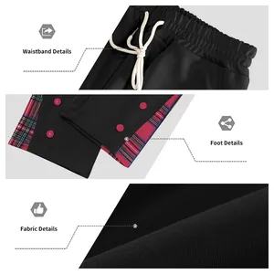 Dettagli di vita, orlo a quadri e trama del tessuto pesante per pantaloni sportivi uomo.