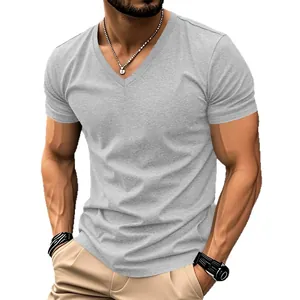 T-shirt homme gris col en V à séchage rapide pour le sport et les loisirs
