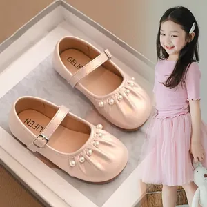 Zapatos de Princesa Mary Jane para Niñas Con Perlas Artificiales Microfibra Plisada Punta Redonda Suela Blanda Zapatos de Fiesta Boda
