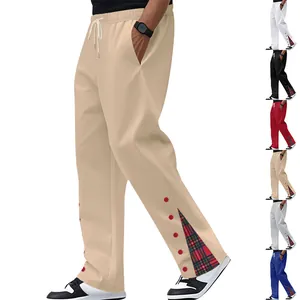 Pantaloni Sportivi Pesanti Uomo Taglio Dritto Con Patchwork a Quadri Coulisse a Contrasto Bottoni Casual Pantaloni Jogger per Autunno