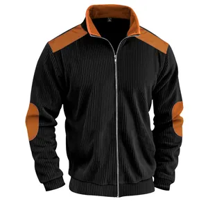 Men's retro ribbed jacket with orange shoulder and elbow patches