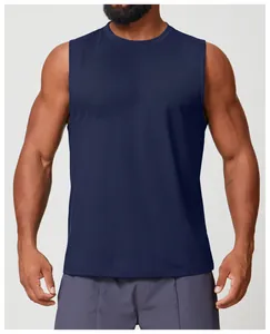 Canotta sportiva da uomo senza maniche blu scuro, ideale per fitness, corsa e yoga