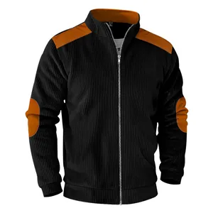 Vintage heavyweight men's jacket with stand collar and stylish orange patchwork detail