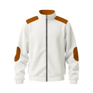 Men's heavy cotton velvet jacket with stand collar and retro contrast shoulder patches