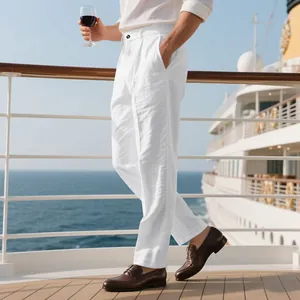 Pantalon décontracté en lin blanc pour hommes, coupe droite pour affaires et voyages