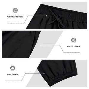 Close-up detail of waistband, pocket, and elastic cuff on black linen pants