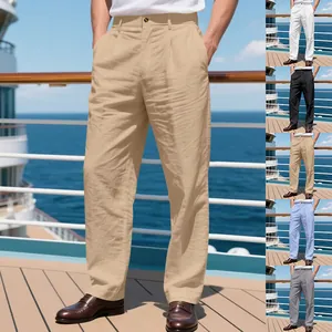 Pantalon décontracté en lin d'été pour hommes, coupe droite et large, plusieurs couleurs.