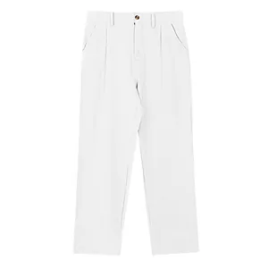 Pantalon d'été en lin pour hommes, coupe droite ample, coloris blanc cassé à plat