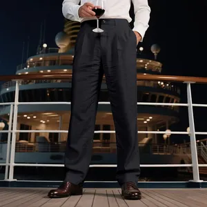 Pantalon d'été en lin noir pour homme, coupe droite et décontractée pour les soirées.