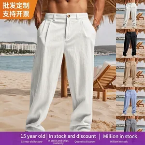 Pantalon Décontracté en Lin pour Hommes Style Gurkha Coupe Décontractée Jambe Droite Pantalon de Costume d'Affaires Été Mince Respirant
