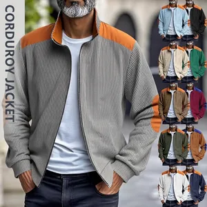 Men's Retro Heavyweight Corduroy Jacket Color Block Patchwork Stand Collar Zipper Casual Jacket Autumn Winter Warm Coat