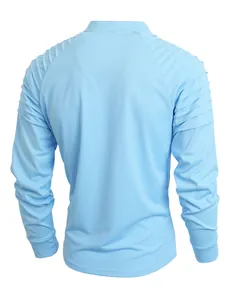 T-shirt de sport manches longues bleu clair pour homme avec détails plissés épaule