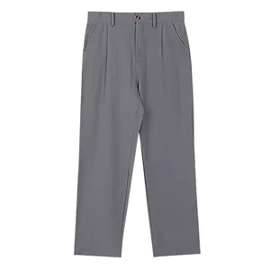 Pantalon décontracté gris homme en mélange de lin, coupe droite et large, style chic business