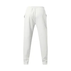 Back view of men's white relaxed fit sweatpants with elastic waist and side pockets.