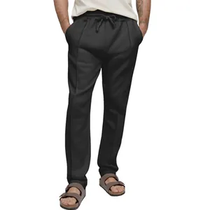 Men's solid black straight-leg casual sweatpants featuring an adjustable drawstring waist
