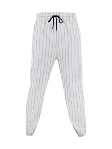 Full front view of men's striped linen breathable casual pants with drawstring waist