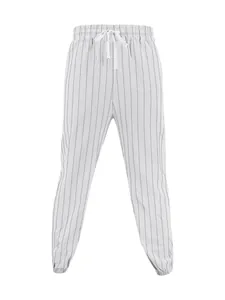 Men's vertical striped linen casual trousers with drawstring waist and elastic cuffs