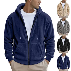 Gefütterte Herren Kapuzenjacke aus Sherpa-Fleece mit Reißverschluss und Taschen