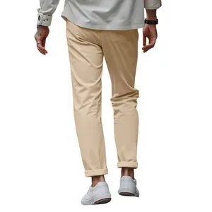 Rear view of men's slim-fit beige business casual trousers with a clean minimalist design