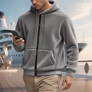 Dicker grauer doppelseitiger Fleece-Kapuzenpullover für Herren mit Reißverschluss