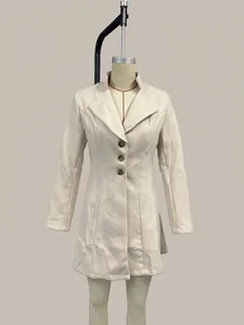 Elegant cream lapel wool coat for women featuring a professional slim fit winter design
